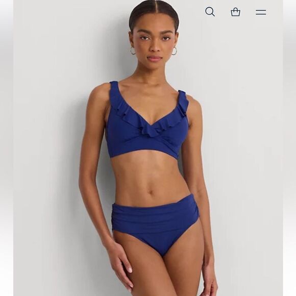 NWT Lauren Ralph Lauren Ruffle-Trim V-Neck Bikini Top - Picture 1 of 8
